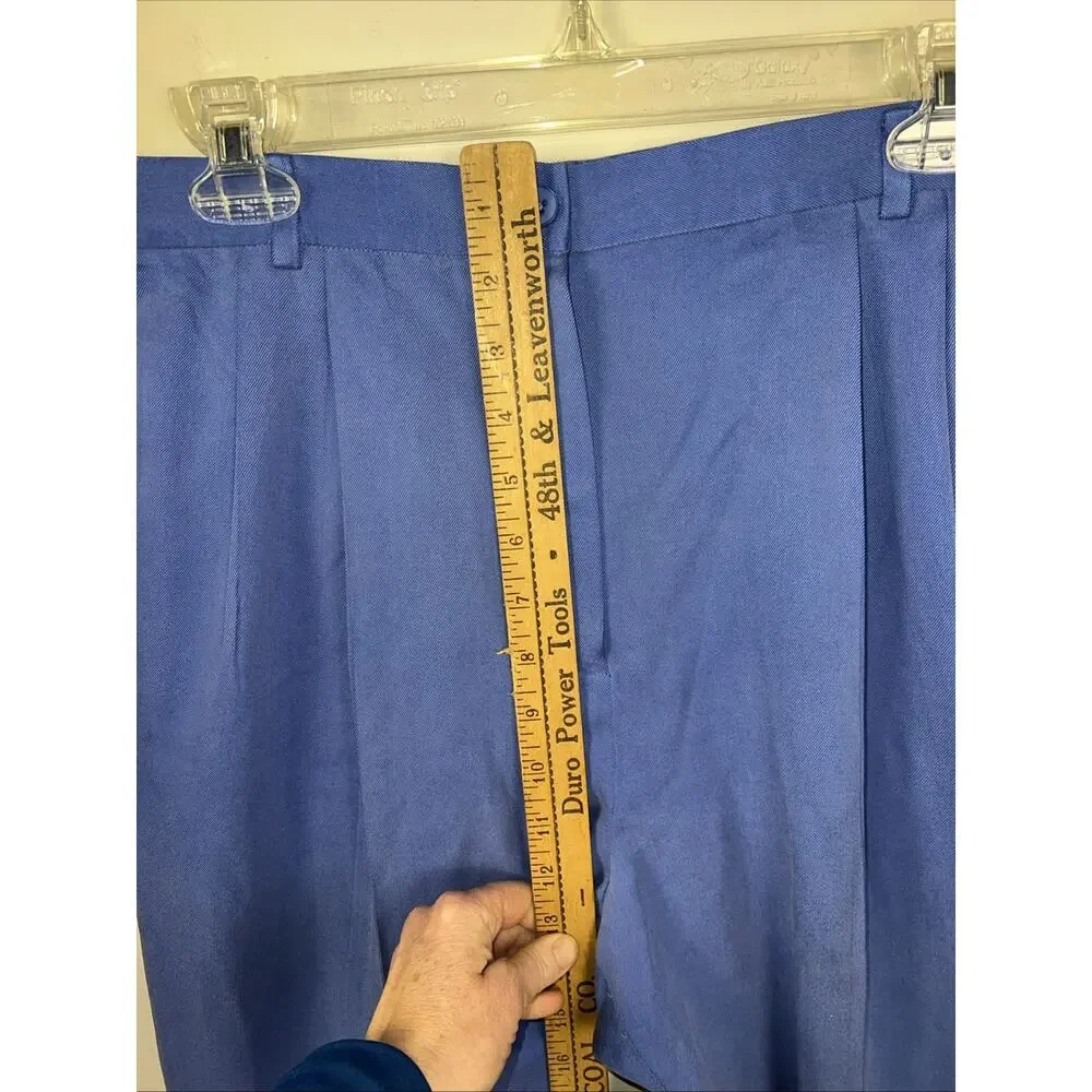 Carlisle Women's Trouser Pant Silk Roll Size 8 Blue‎ Straight Leg High Rise